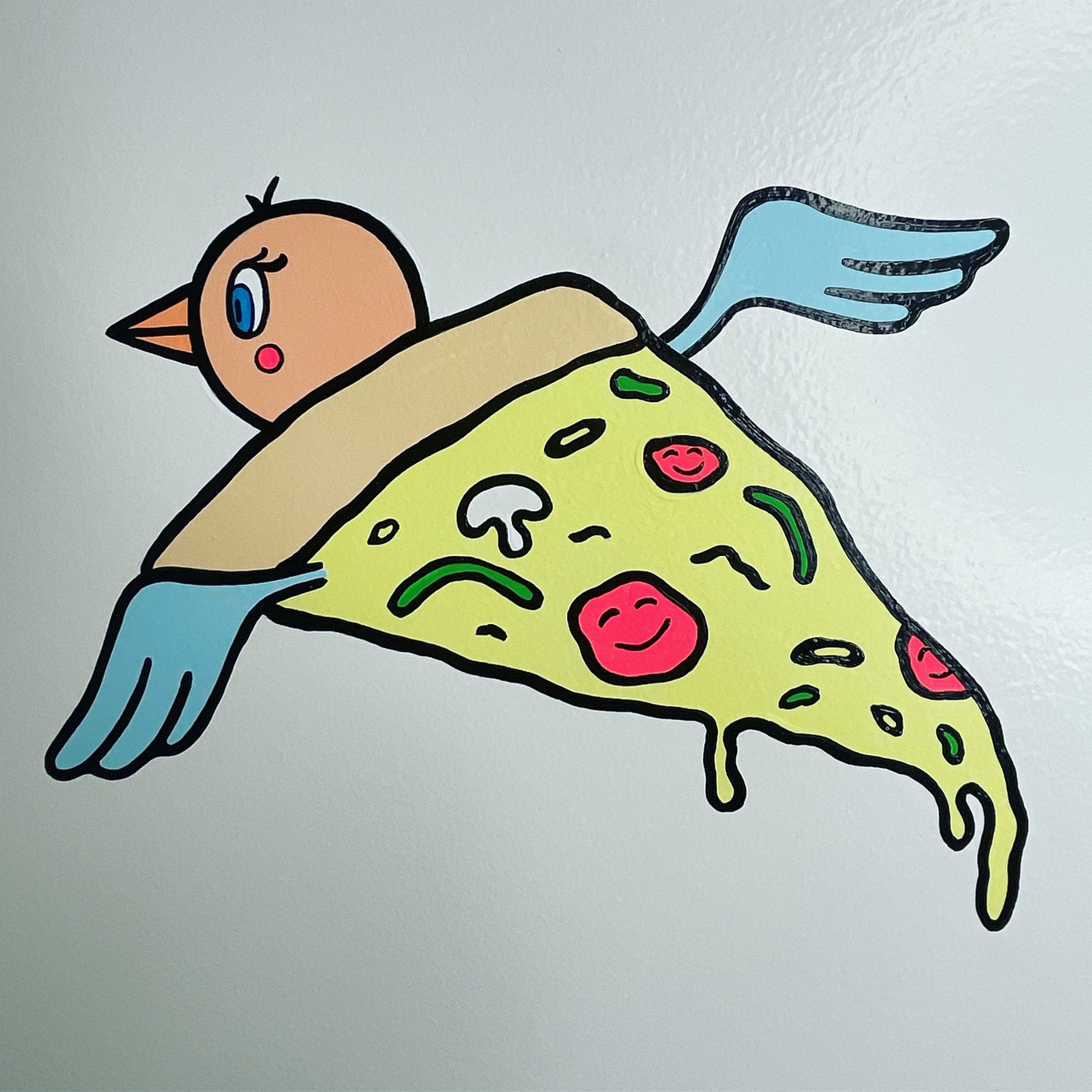 "Pizza bird" painted at Ölverk Brewery and pizzeria in Hveragerði, Iceland, October 2022