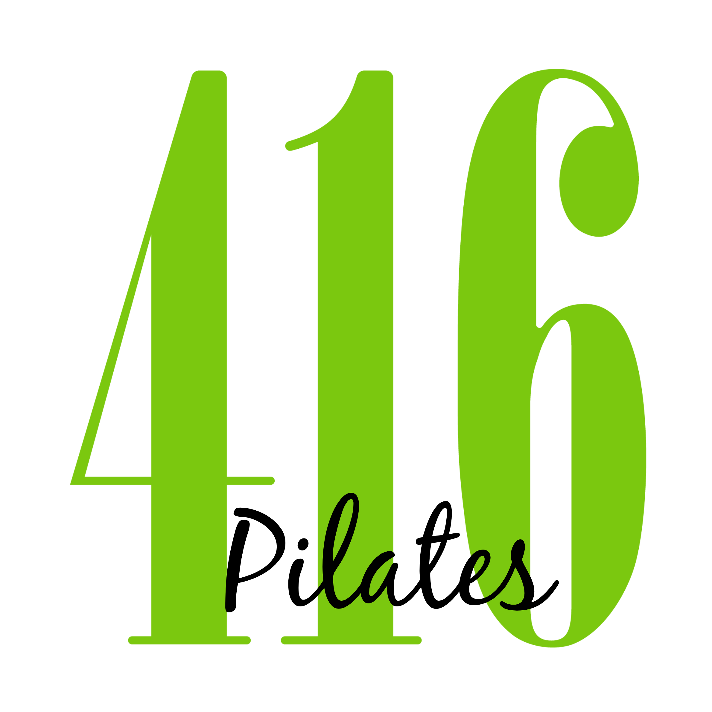 Green text reads '4160' with the word 'Pilates' in black script overlaying the numbers.
