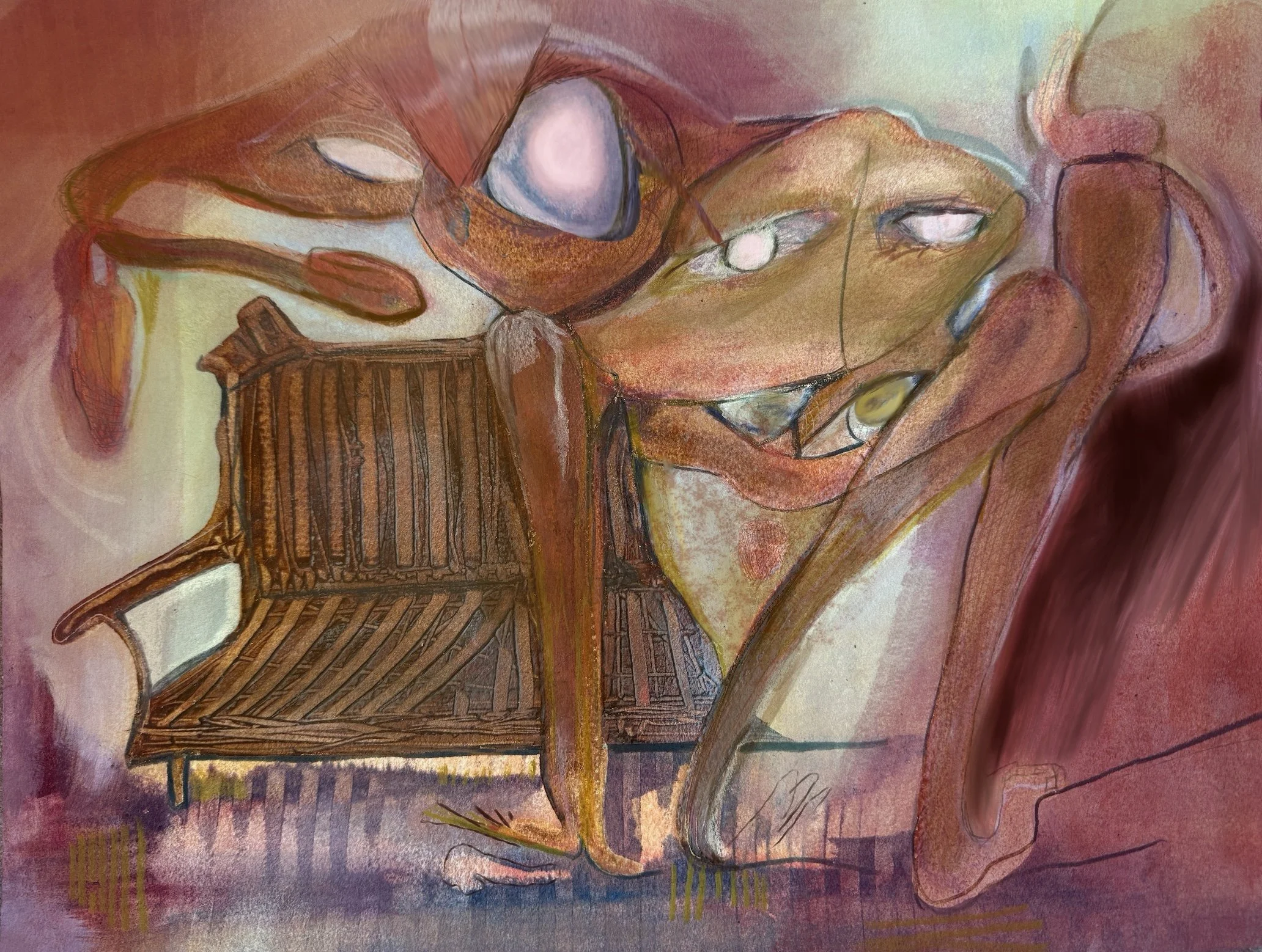 benched 2025, oil on paper, 9 x 12 in