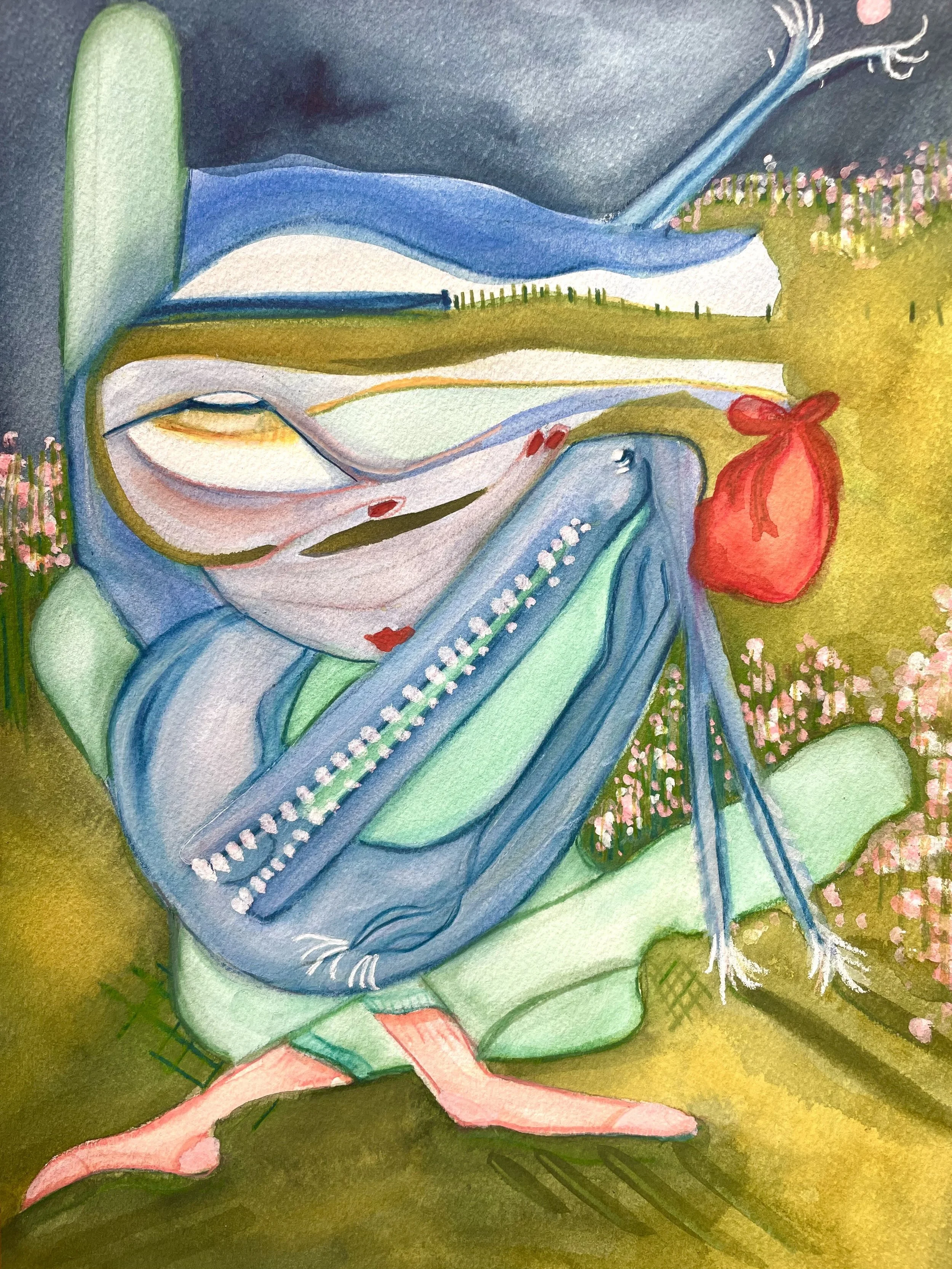 our future good + well 2025 mixed media on arches paper, 9 x 12 in 