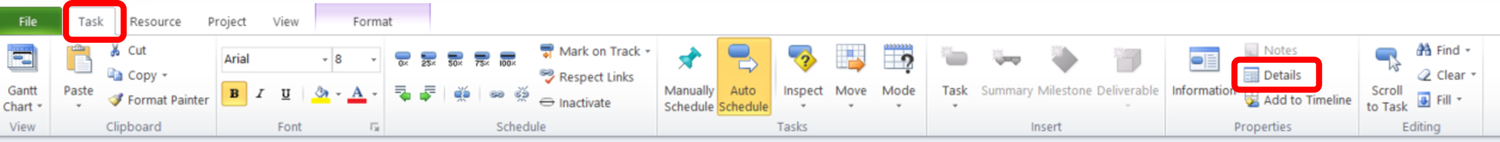 Assign Actual Dates in Microsoft Project using Task Details Form