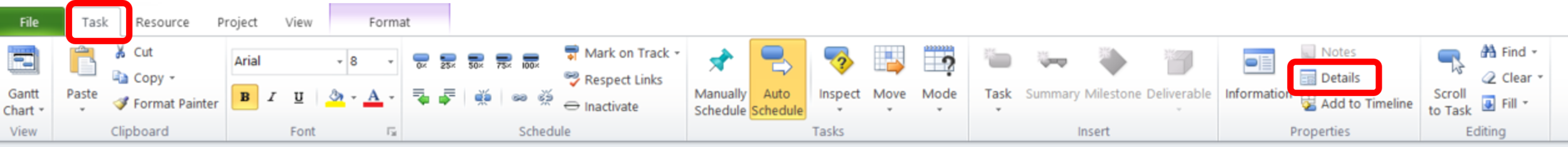 Assign Actual Dates in Microsoft Project using Task Details Form
