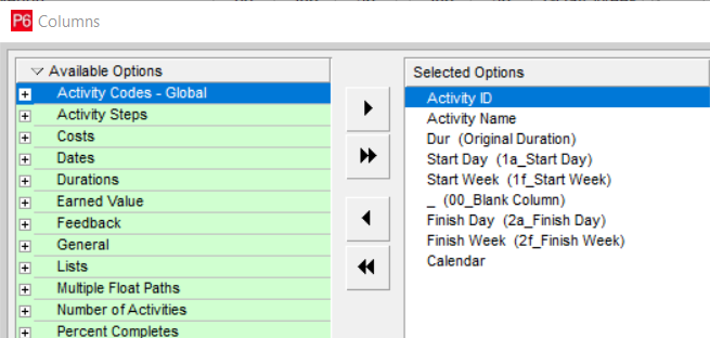 Sw Format P6 Display Number of Weeks from Project Start Date instead of Start ...