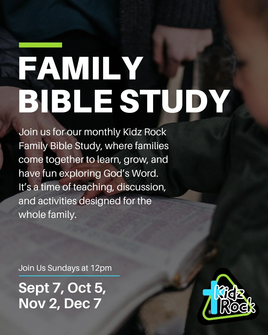 Join us after service for our monthly Kidz Rock Family Bible Study, where families come together to learn, grow, and explore God’s Word in a fun, engaging way! Each session includes time for teaching, discussion, and hands-on activities designe