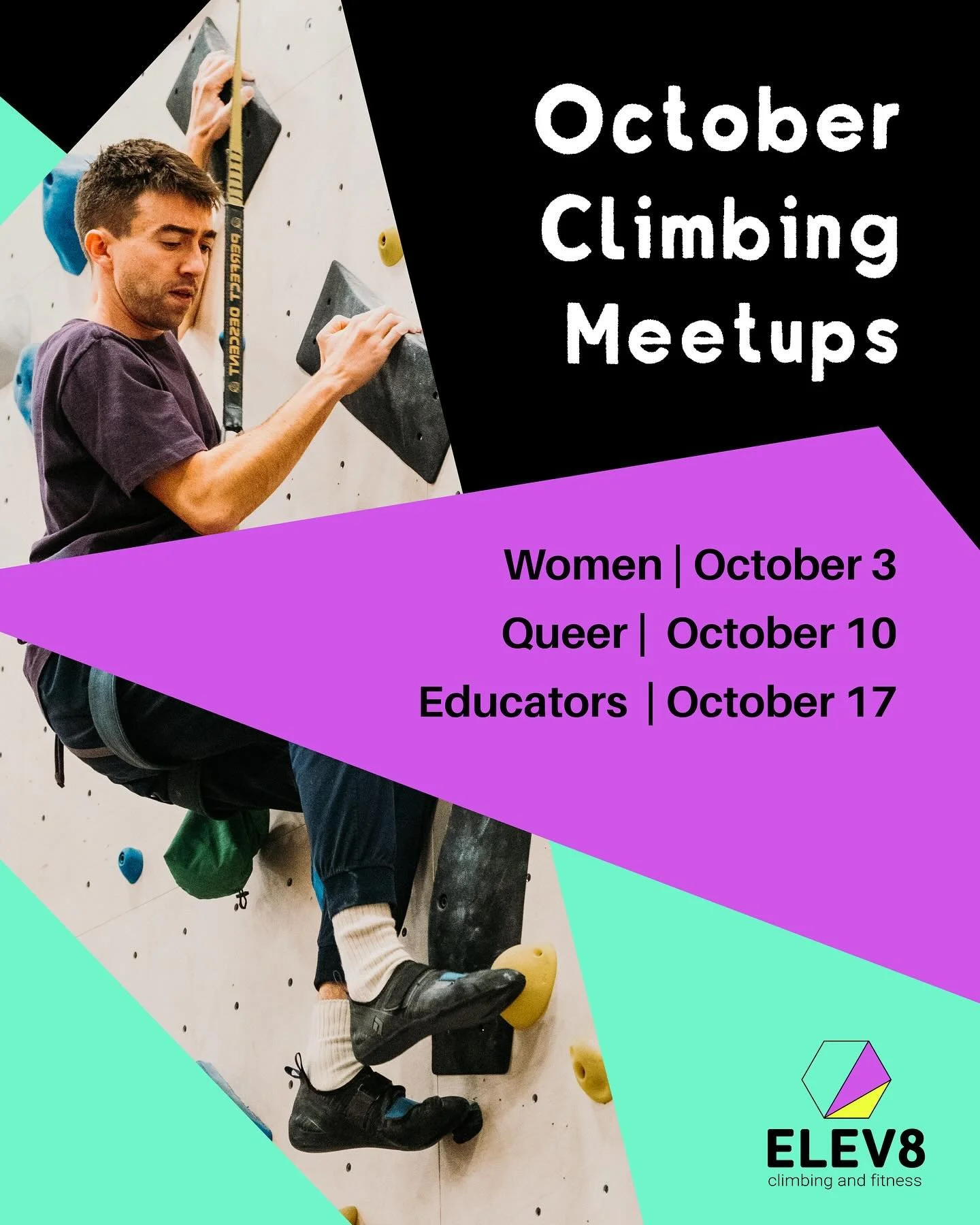 Crisp air, pumpkin chalk, and frightfully fun sends&mdash;hello, October! 🍂🎃

Join us every Friday night for climbing meetups that are more treat than trick!

Mark your calendars for October:
🕸️ October 3 - Women&rsquo;s Climbing Meetup
🦇 October