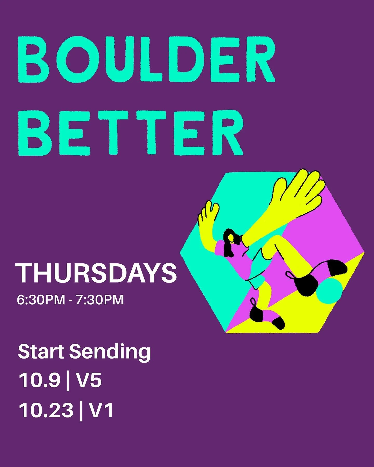Ready to level up your bouldering this October? 🧗&zwj;♂️

Climb smarter, move more efficiently, and have more fun on the wall with this dynamic bouldering class!

Each session breaks down movement, body positioning, and problem-solving&mdash;customi