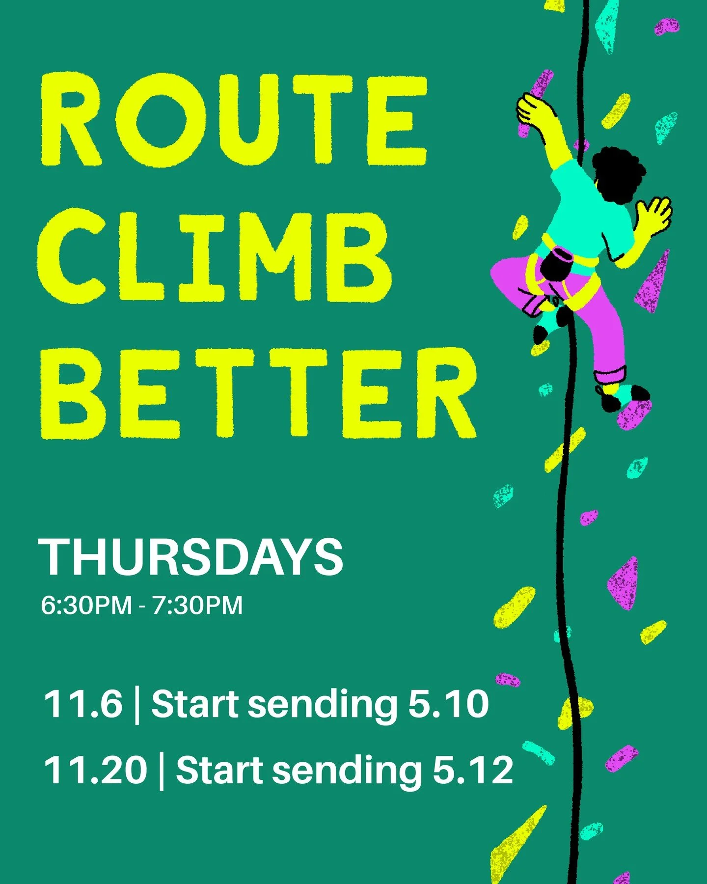 Our route climbing class is back this November to help you climb with better control, confidence, and efficiency. Whether you're looking to refine your technique or break into new grades, this session will give you the tools to make it happen.

💡 Wh
