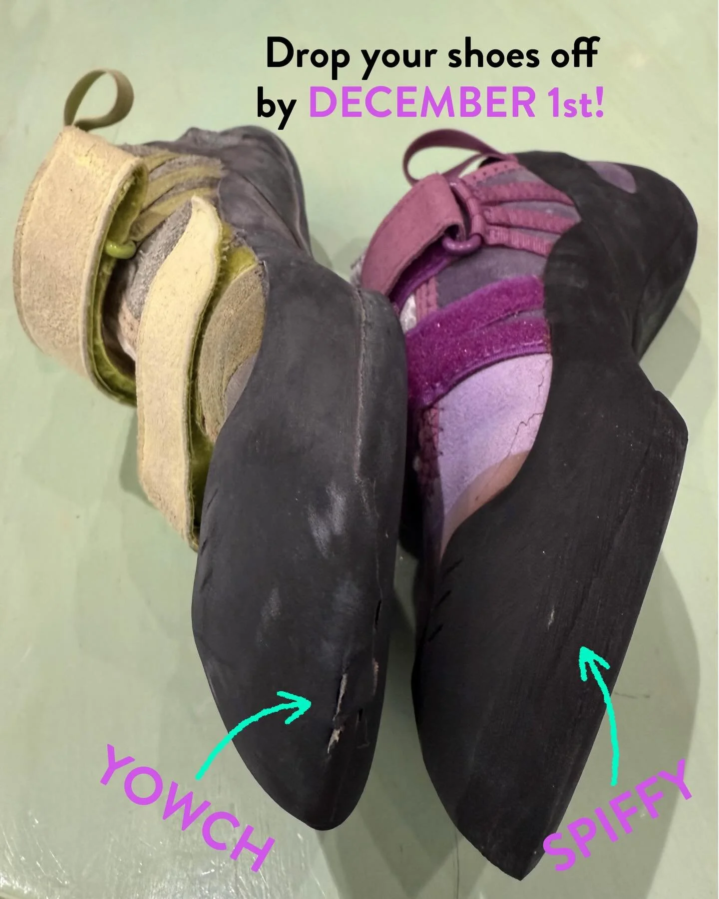 Noticed your go-to climbing shoes starting to fall apart? A resole can bring them right back to peak performance! Enjoy renewed grip and make a planet-friendly choice. 🌿

Ready to revive your pair? Bring your shoes to the ELEV8 Front Desk by Decembe