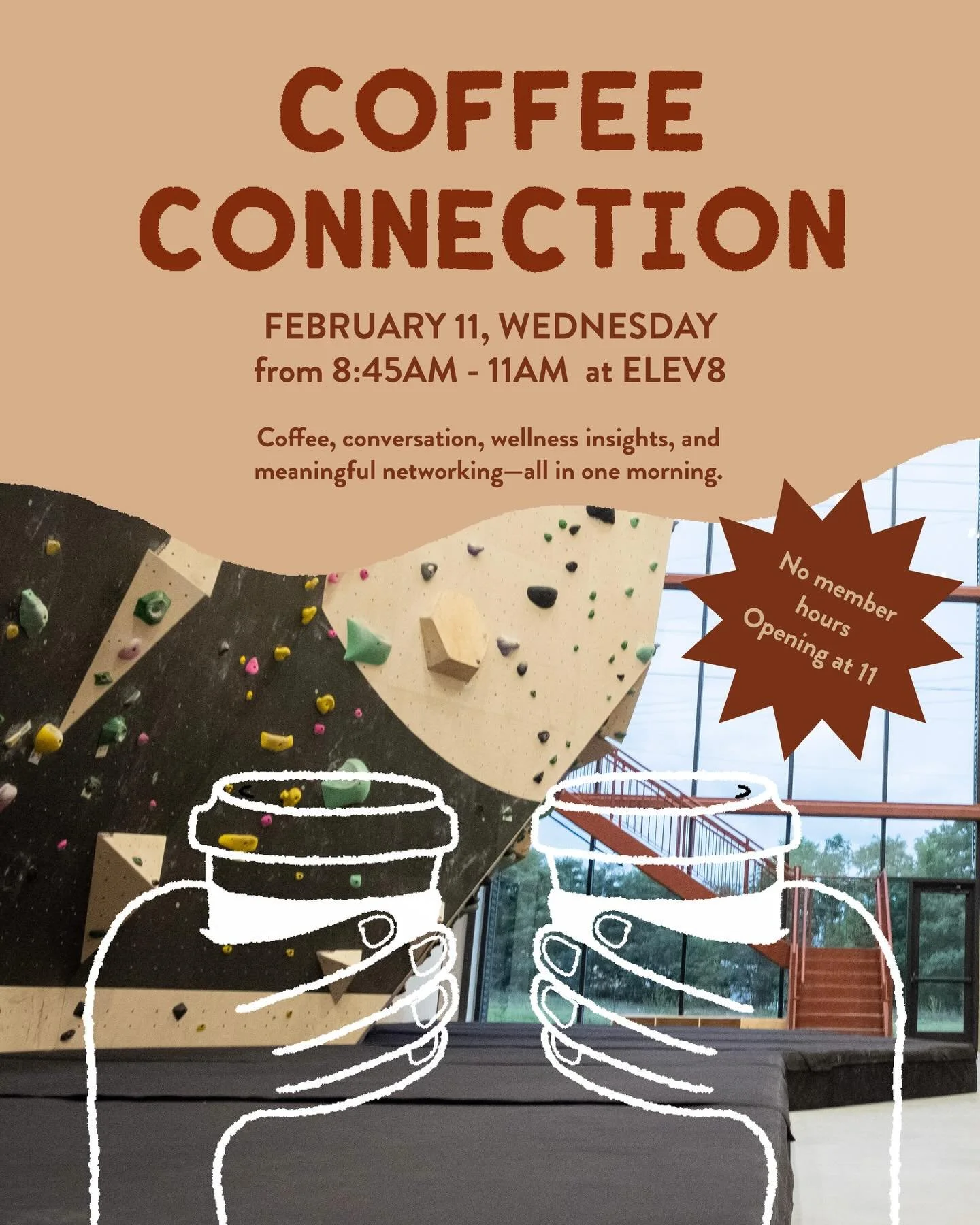 ☕ Coffee Connection at ELEV8 ☕ 
We&rsquo;re excited to host Traverse Connect&rsquo;s quarterly Coffee Connection on Wednesday, February 11, 2026, right here at ELEV8 Climbing &amp; Fitness!

Join us for a morning of coffee, conversation, wellness ins