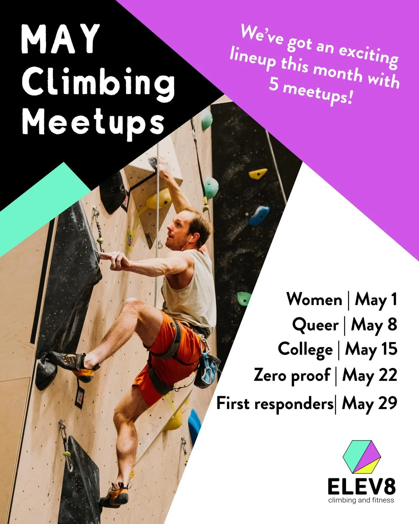 Spring&rsquo;s in full bloom, longer days are here, and it&rsquo;s time to chase sunshine and sends&mdash;May has arrived! 🌸🧗&zwj;♀️

And this month, we&rsquo;ve got something extra special&mdash;5 meetups on the calendar!
Join us every Friday nigh