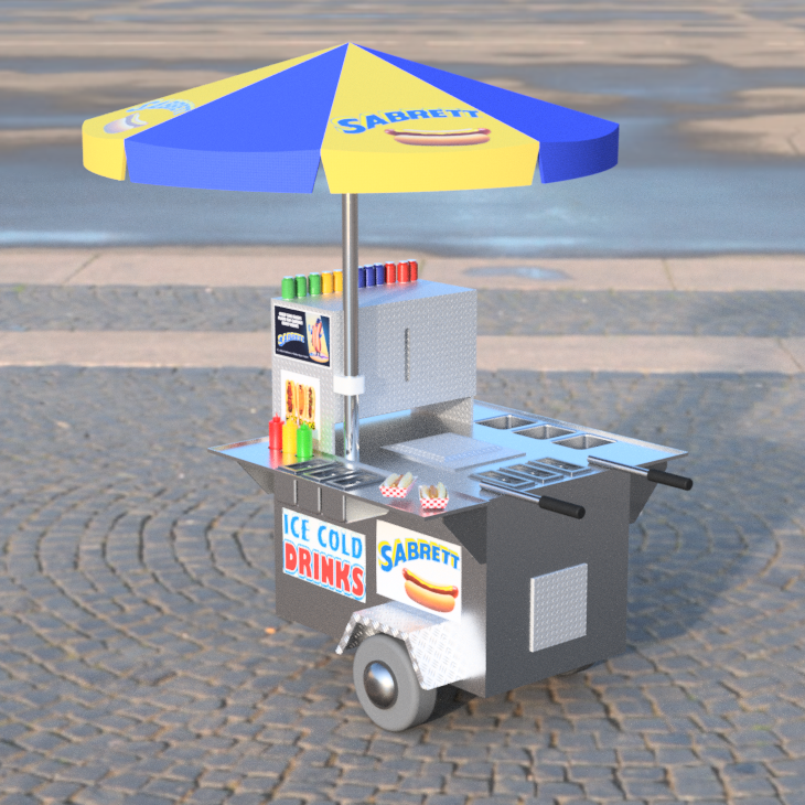 CAD Fusion model of a hot dog cart. Designed at 1/6th scale.