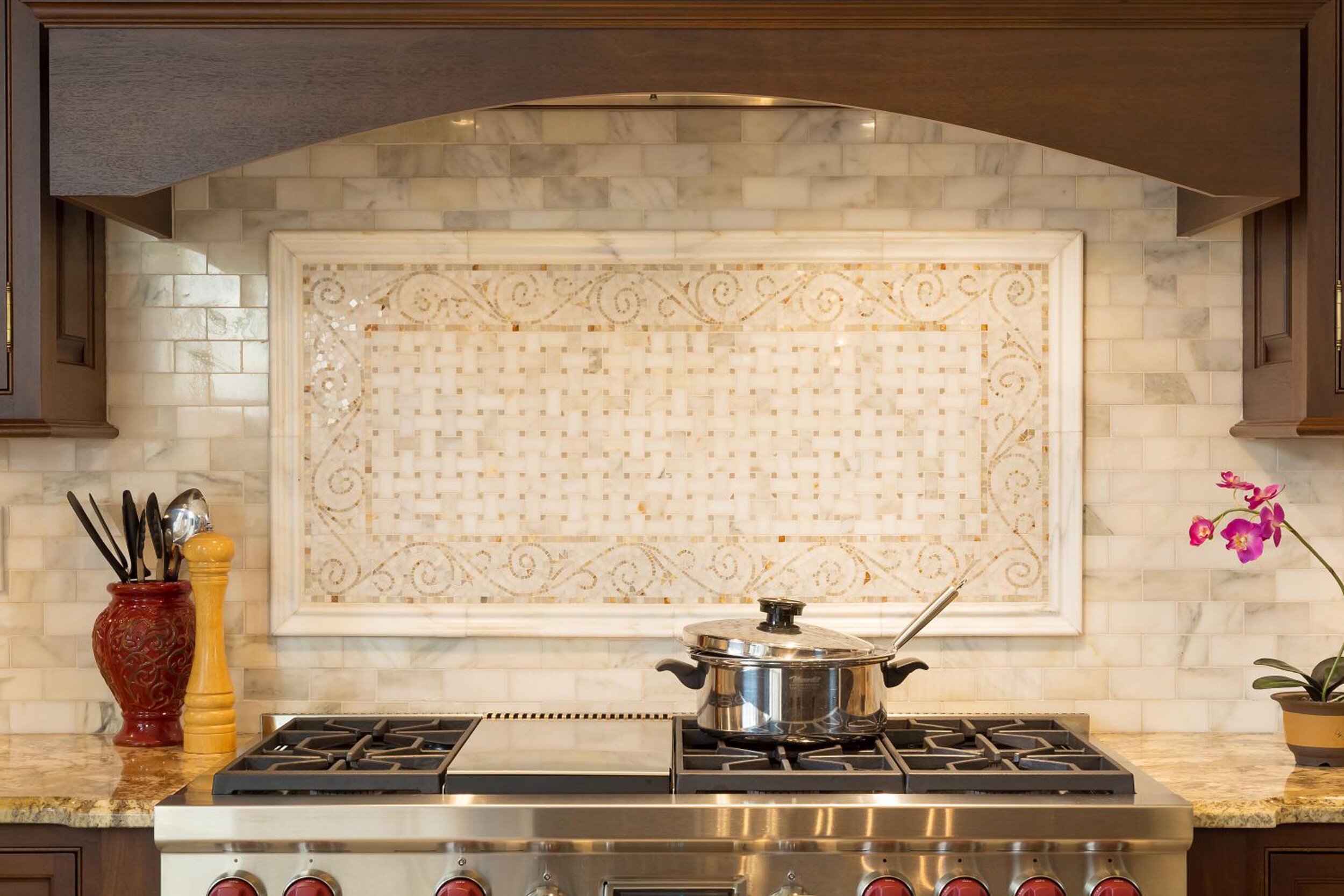 Ceramic tile for kitchen backsplash behind stove