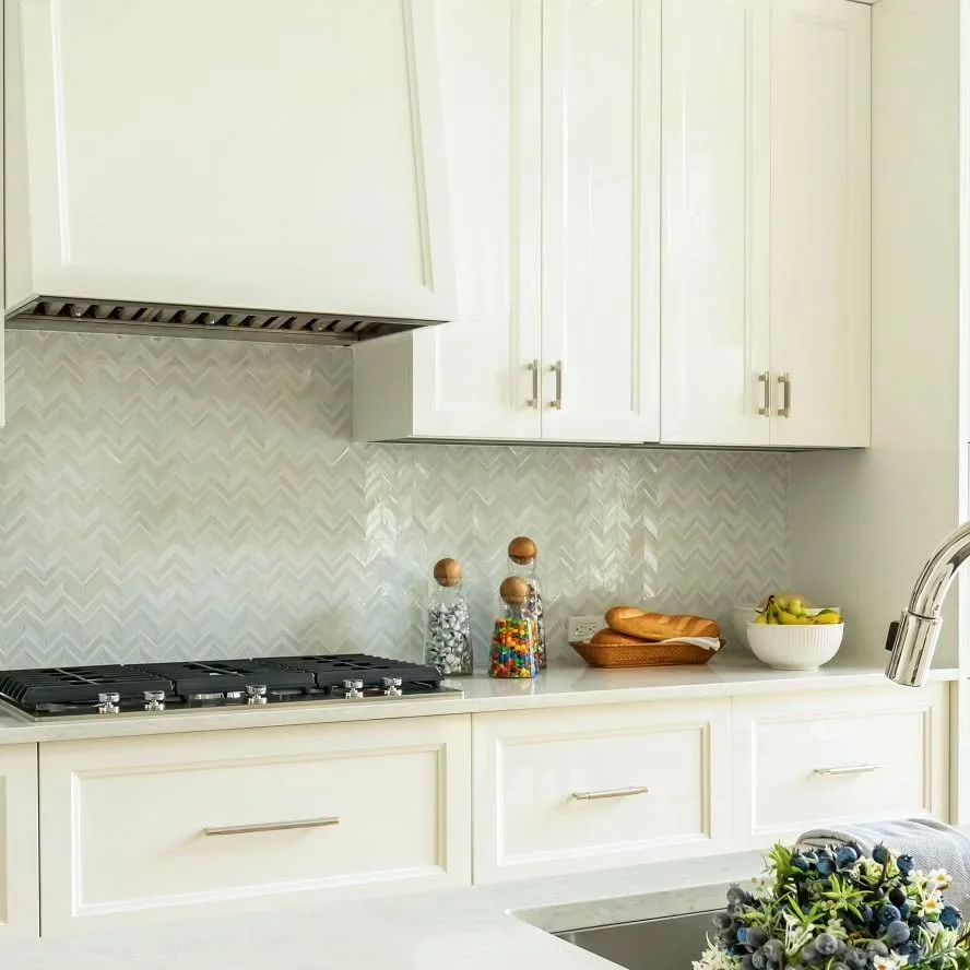 These glass chevron tiles take a classic pattern and infuse it with a jazzy styling. Great for a bathroom or kitchen backslash

#glasstile #chevron #chevronpattern #backsplash #backsplashtile #kitchentiles
