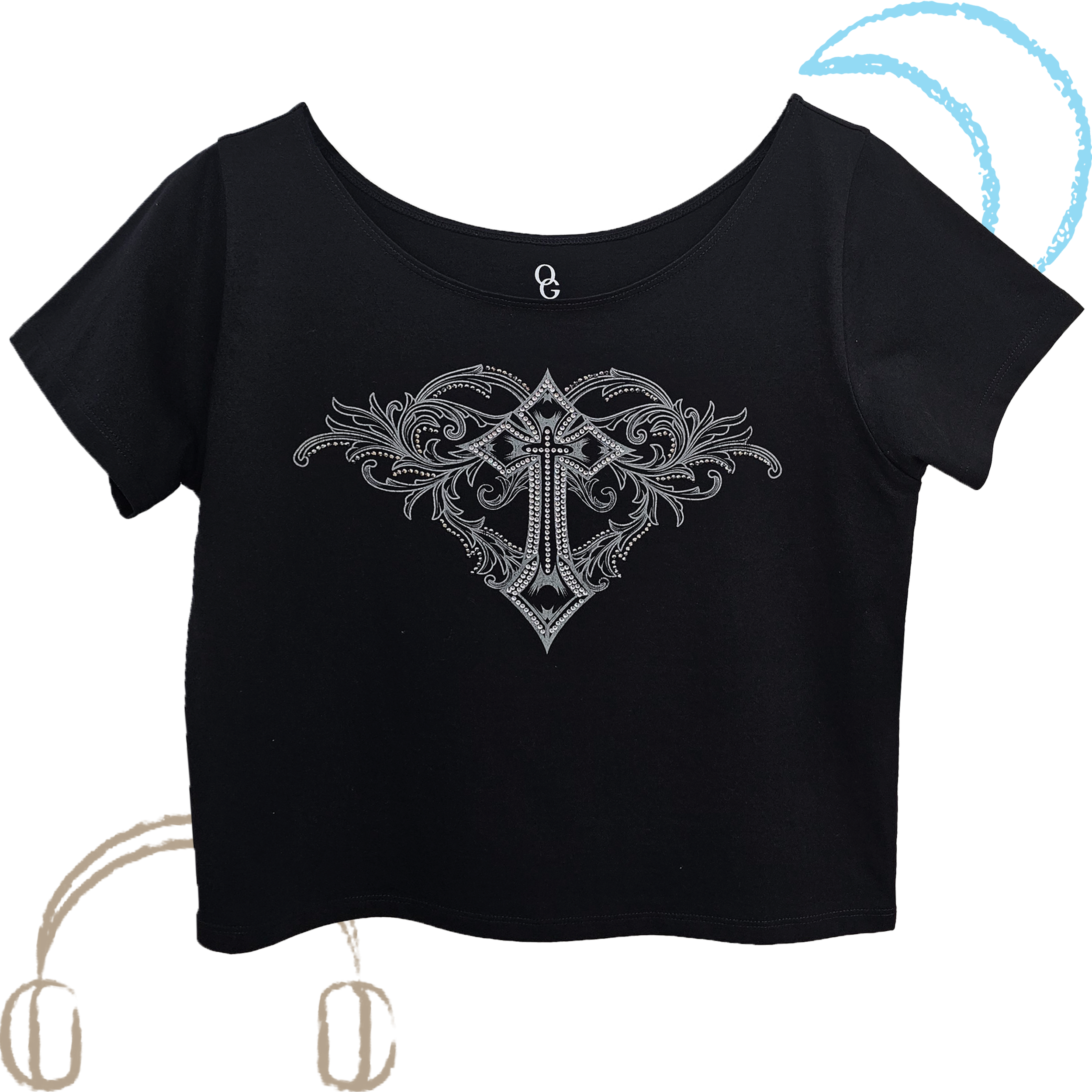 Bedazzled Cross Heart Tee