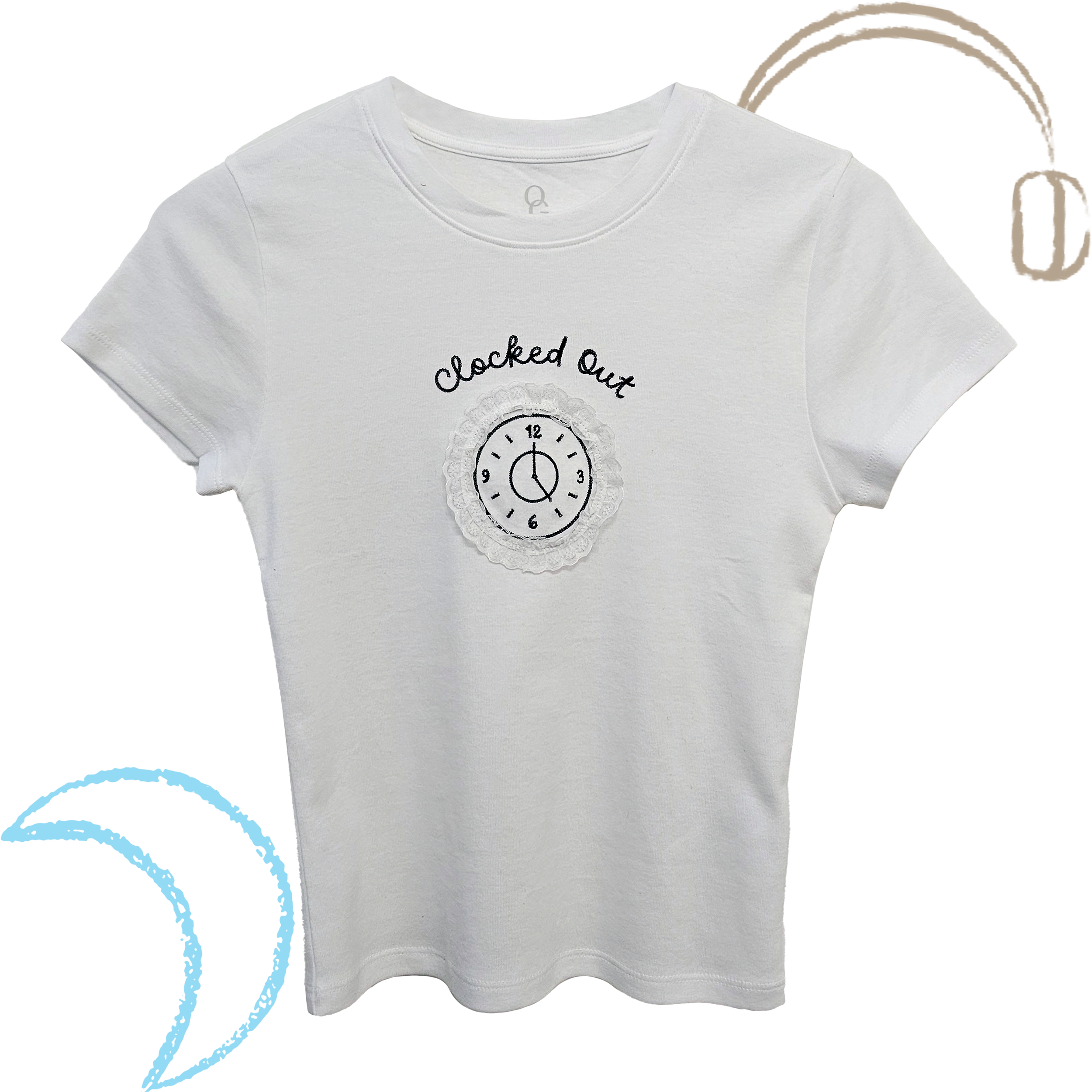 Clocked Out Embroidery & Lace Trim Tee