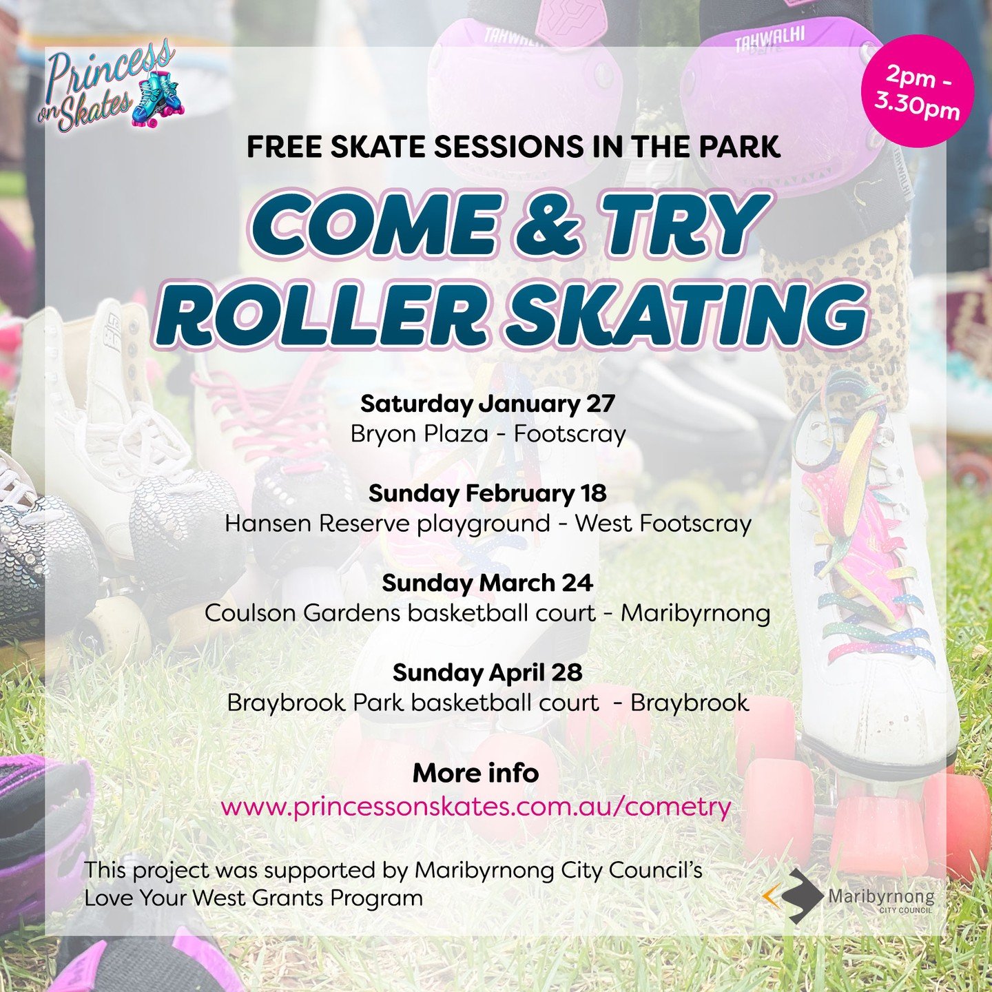 The last council funded Come and Try Roller Skating is Sunday 28 April in Braybrook Park basketball court!! 2-3.30pm

🛼 Roller skates from toddler size - mens 11 and protective gear, available for you to try
🛼 Three skate instructors to help out th