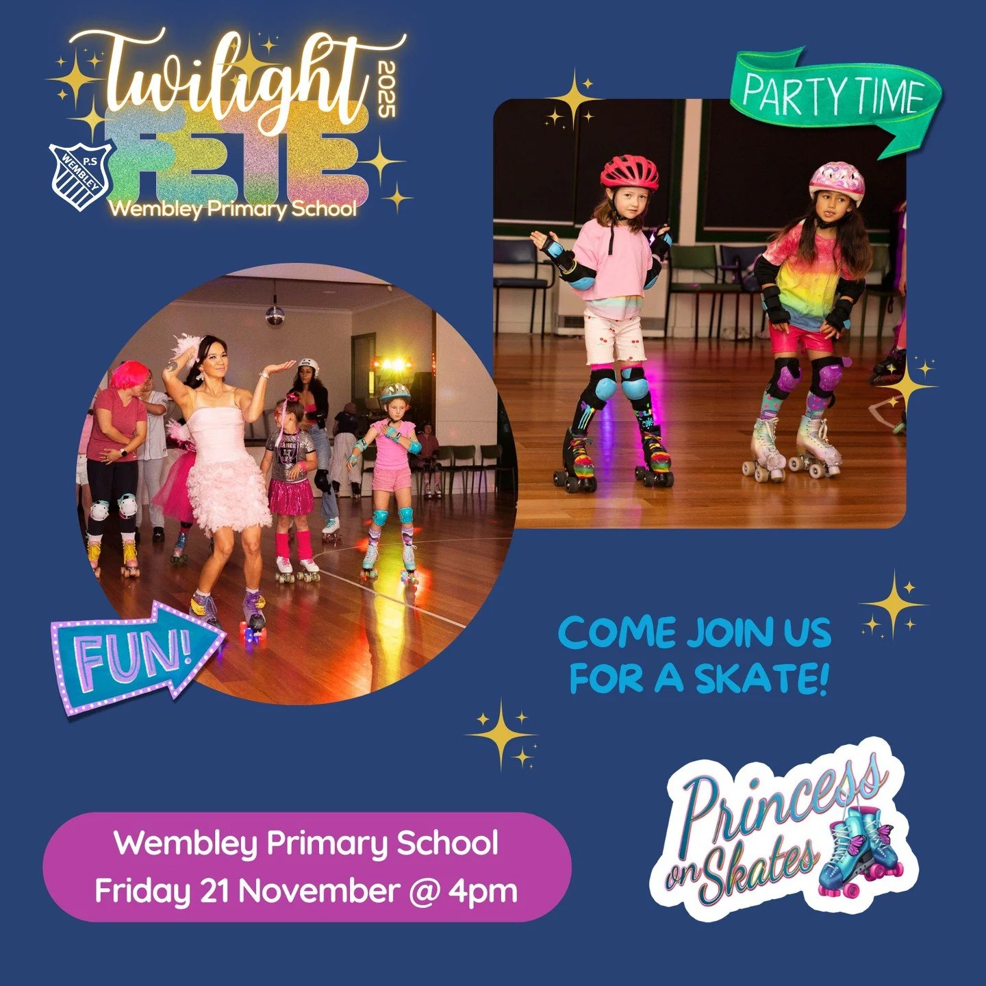 🎡 Wembley PS Twilight School Fete &ndash; Roller Disco! 🛼✨

We&rsquo;re rolling into the fun at Wembley Primary School&rsquo;s Twilight Fete on Friday 21 November, 4&ndash;8pm at St Leonard Avenue, Yarraville!

Come for the rides, games, activities
