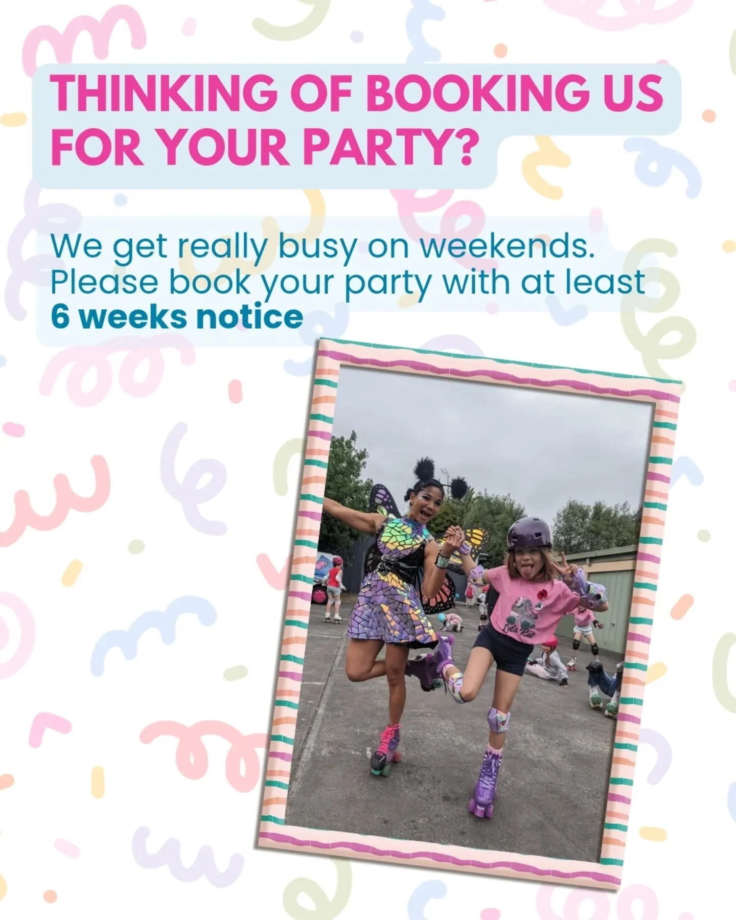 We hate having to say no 🥺
Lately we&rsquo;ve had a few families reach out for birthday parties and we simply couldn&rsquo;t find a free spot for them.
If you&rsquo;re thinking about a skating party this year, weekends do book out fast 💗
Please try