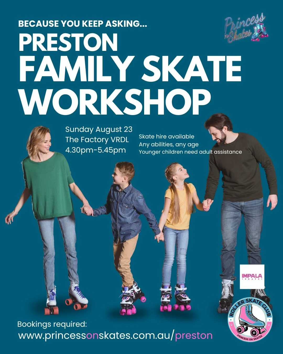 PRESTON FAMILY SKATE WORKSHOP - AUGUST 23
Because you keep asking for more...🤣

Kids, parents and guardians&mdash;come skate together in a huge indoor space at The Factory VRDL!

Join in with games and skill activities, get help from our friendly co