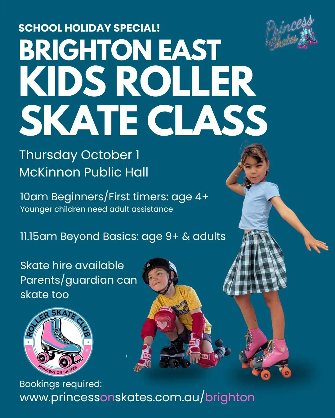 🛼 BRIGHTON EAST, WE&rsquo;RE COMING! 🛼

Looking for something active and fun to do these school holidays? Come learn to roller skate with Princess on Skates! 💕✨

📅 Thursday 1 October
📍 McKinnon Public Hall, McKinnon

We have two sessions for dif