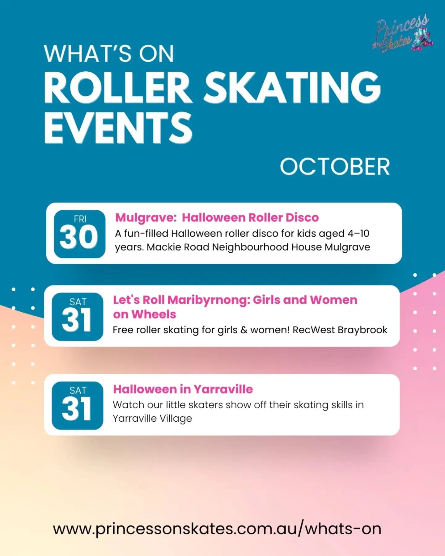 We're busy with roving events and birthday parties this October but nonetheless we have some exciting skating sessions for you!!

Friday Oct 30 at Mackie Road Neighbourhood House 
We are hosting a spooky Halloween Roller Disco for kids age 4-10. Priz