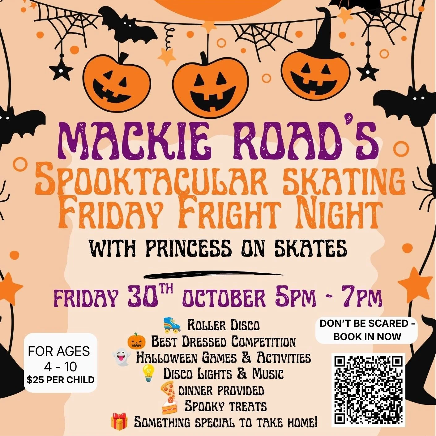 Mulgrave families, get ready for a spooktacular Friday night on wheels! 🎃🛼

Join Mackie Road Neighbourhood House and Princess on Skates on Friday 30 October, 5&ndash;7pm, for a Halloween roller disco for kids aged 4&ndash;10. 

Expect music, games,