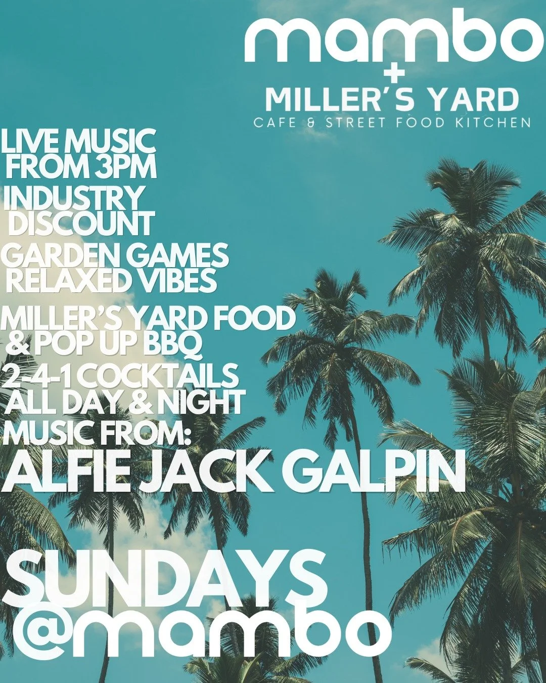 TODAY AT MAMBO &ndash; YOUR SUNDAY JUST GOT AN UPGRADE
We&rsquo;re open from 12PM and bringing the sunshine vibes all day long 🌞

🎶 Live from 3PM &ndash; Alfie Jack Galpin
Acoustic goodness, singalong tunes, and pure feel-good energy in the garden.