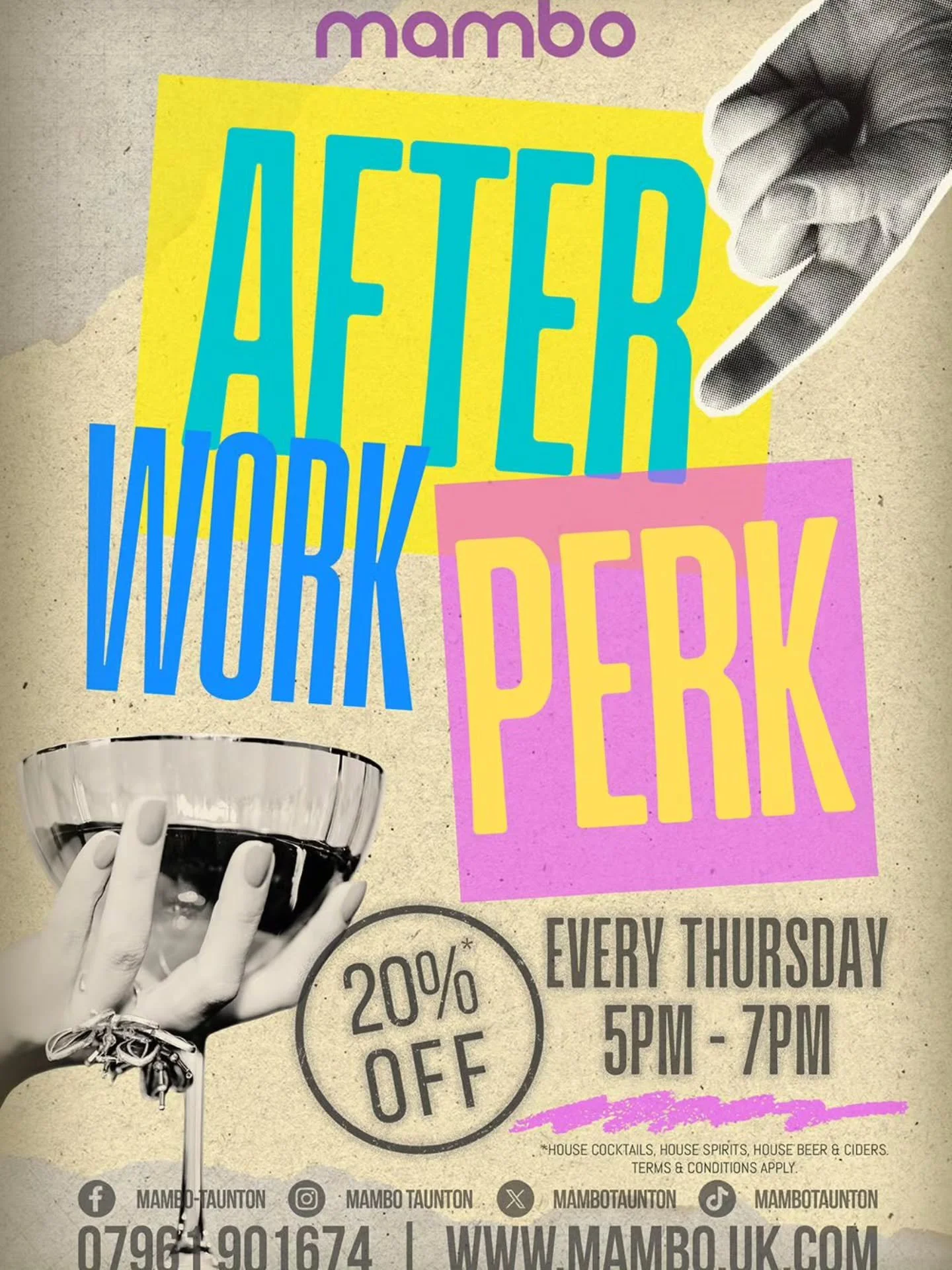 It&rsquo;s Thursday.

You survived the week (mostly).
You deserve a drink. (Girl maths💁🏻&zwj;♀️) ✨
Enter: After Work Perk 💼 >🍸

✨ 20% off house cocktails, spirits &amp; pints
🕔 5pm&ndash;7pm | Every Thursday

Because Thursdays are basically p