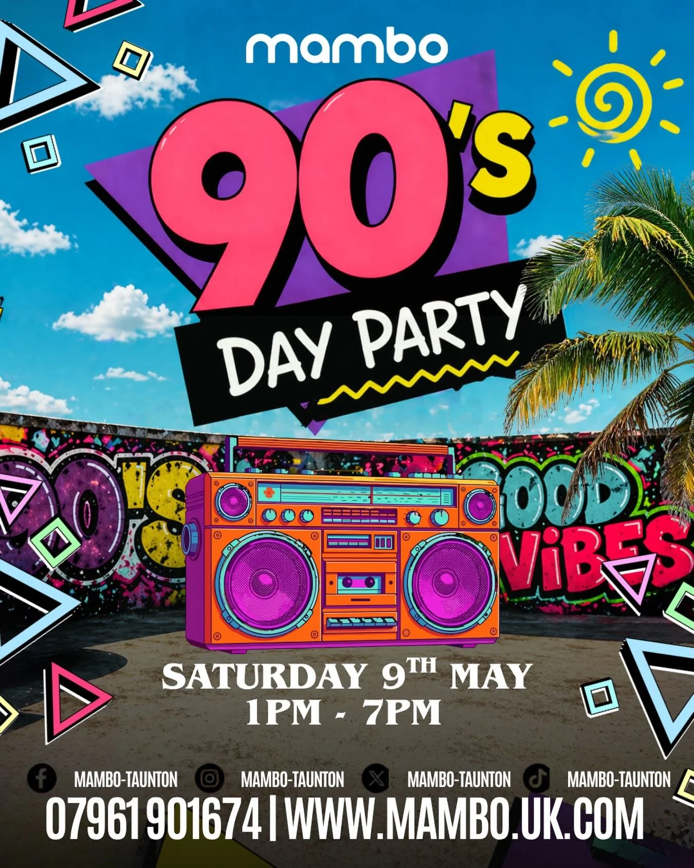 Join us on this Saturday at Mambo Taunton, We&rsquo;re throwing it back to the 90&rsquo;s!!

It&rsquo;s time to dust off your favorite dancing shoes, grab your neon accessories, and join us for an epic throwback day party☀️ 

Expect all the classic t