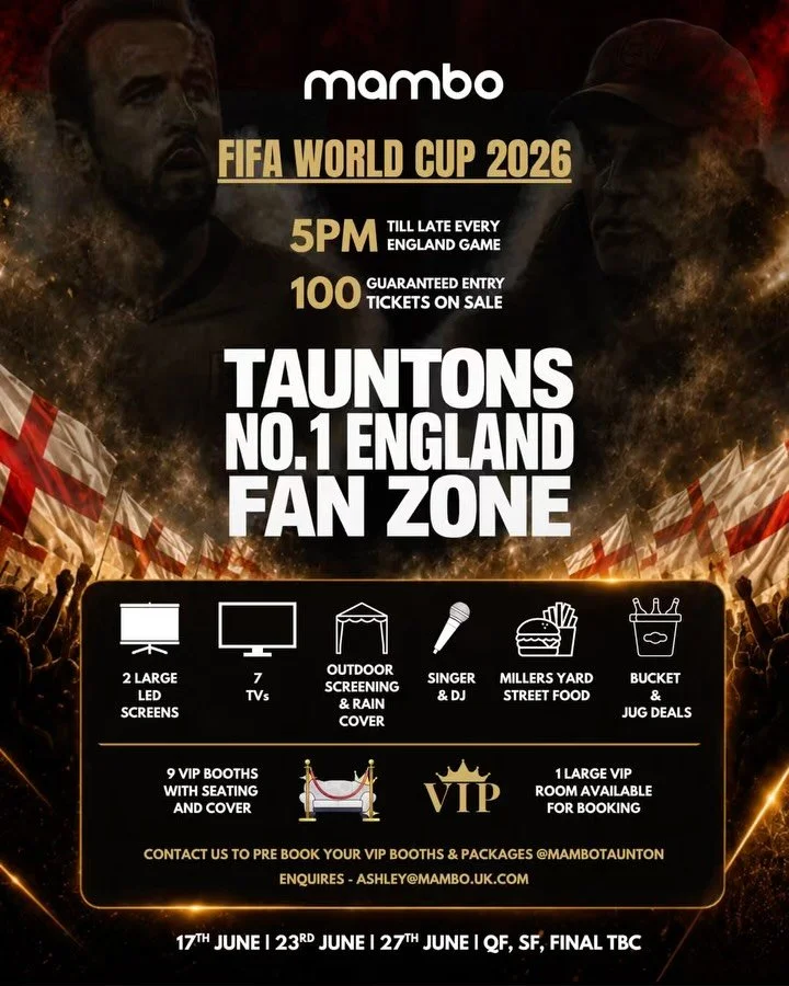 ⚽️ IT&rsquo;S COMING HOME&hellip; TO MAMBO! ⚽️

🎟️ 100 guaranteed entry tickets now on sale
👑 VIP booths &amp; tables available to book
🎤 Live singer &amp; DJ before every England game
🍔 Amazing street food from Millers Yard
📺 Giant LED screens 