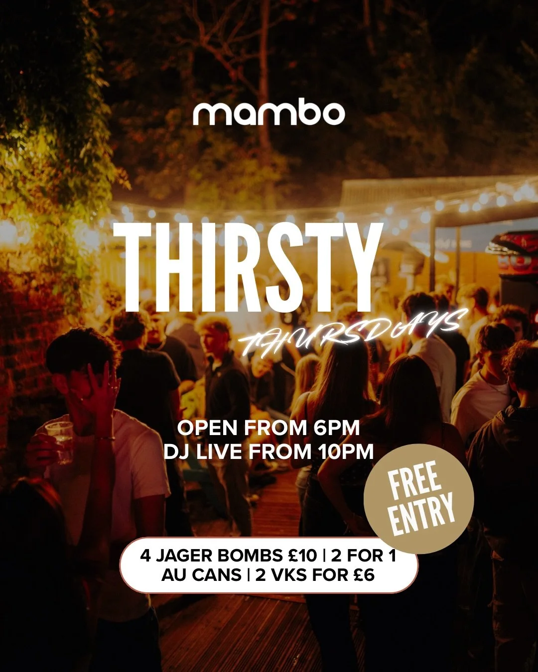 It&rsquo;s nearly Friday&hellip; close enough, right? 👀🍻

Start the weekend a little early with Thirsty Thursdays at Mambo.

Drinks deals, DJ from 10pm and free entry all night 🍻 

#mambotaunton #taunton