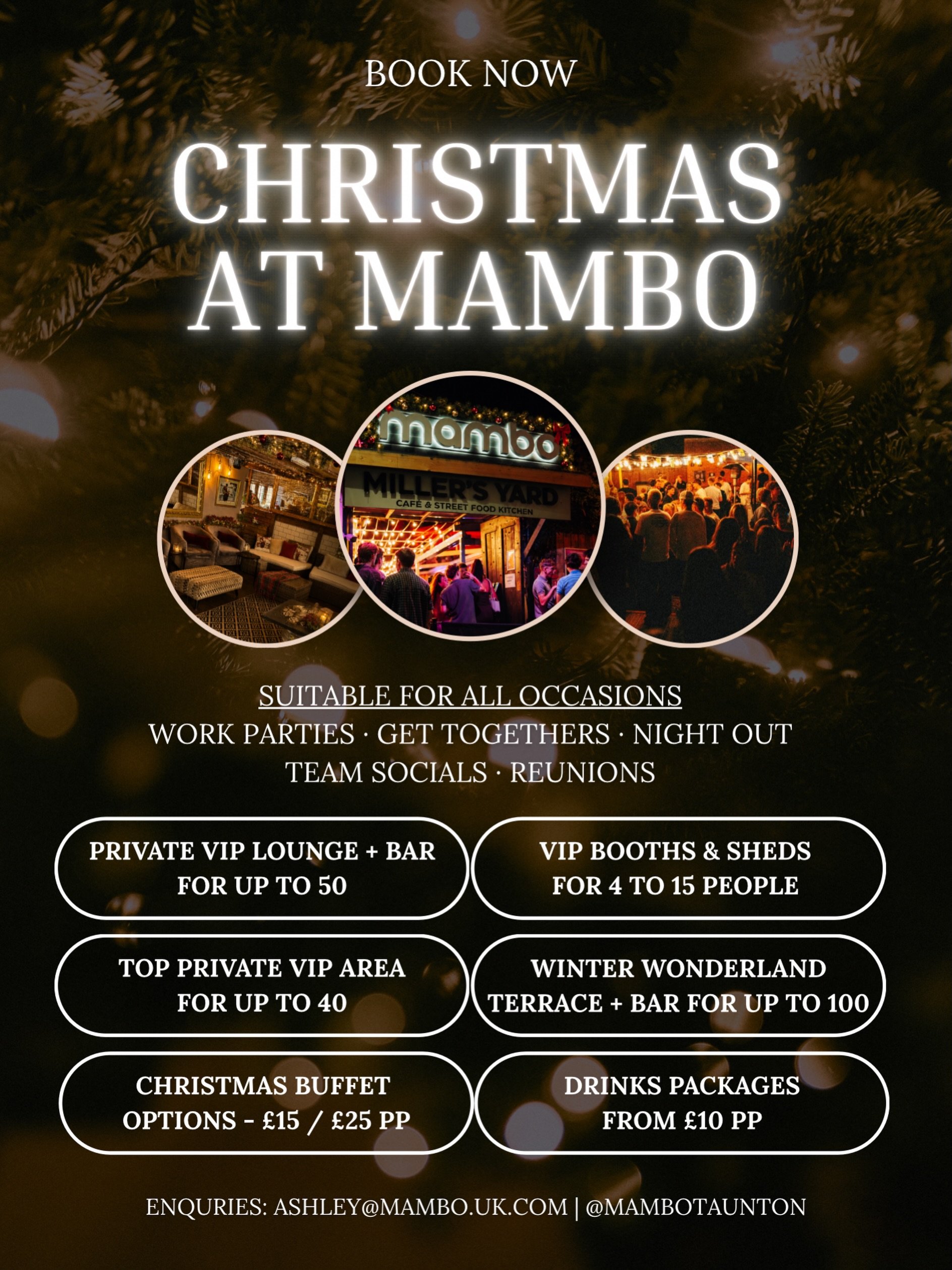 🎄𝗖𝗛𝗥𝗜𝗦𝗧𝗠𝗔𝗦 𝗕𝗢𝗢𝗞𝗜𝗡𝗚𝗦 𝗔𝗧 𝗠𝗔𝗠𝗕𝗢 𝗔𝗥𝗘 𝗡𝗢𝗪 𝗟𝗜𝗩𝗘!🎄

Christmas at mambo is officially open for bookings 🥂✨

Whether it&rsquo;s the work Christmas party, a festive get together with friends &amp; family, team social or jus