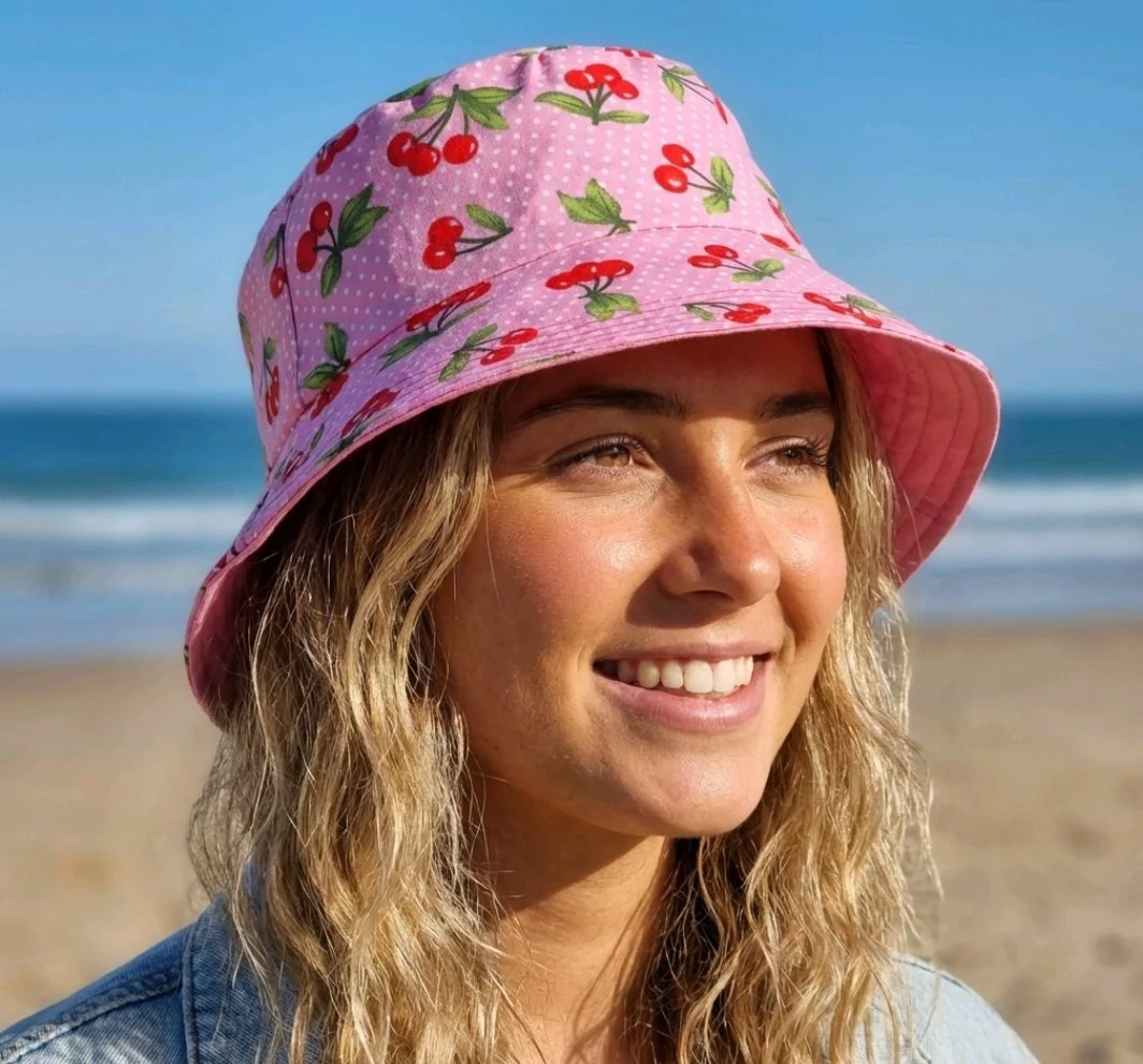 festival  summer   reversible bucket hat   inclusive fun  hat   cherries