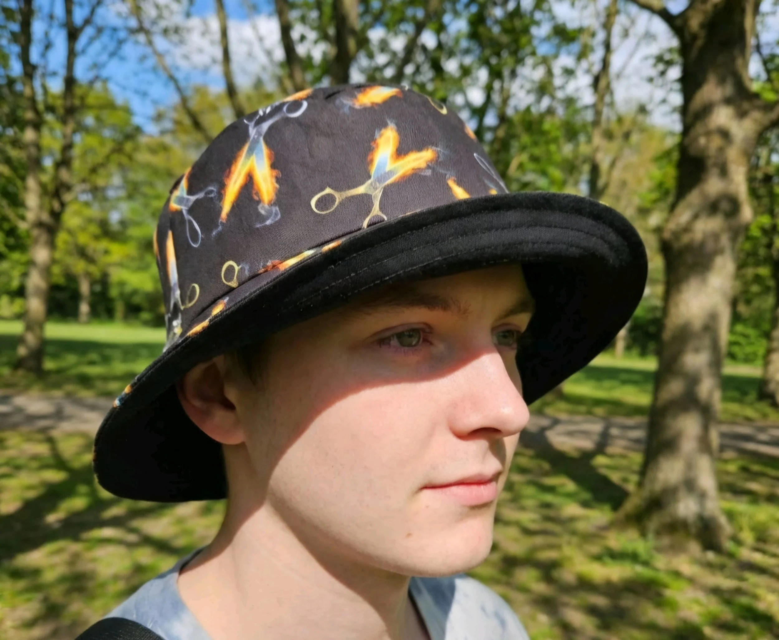 festival  summer   reversible bucket hat   inclusive fun  hat flaming scissors