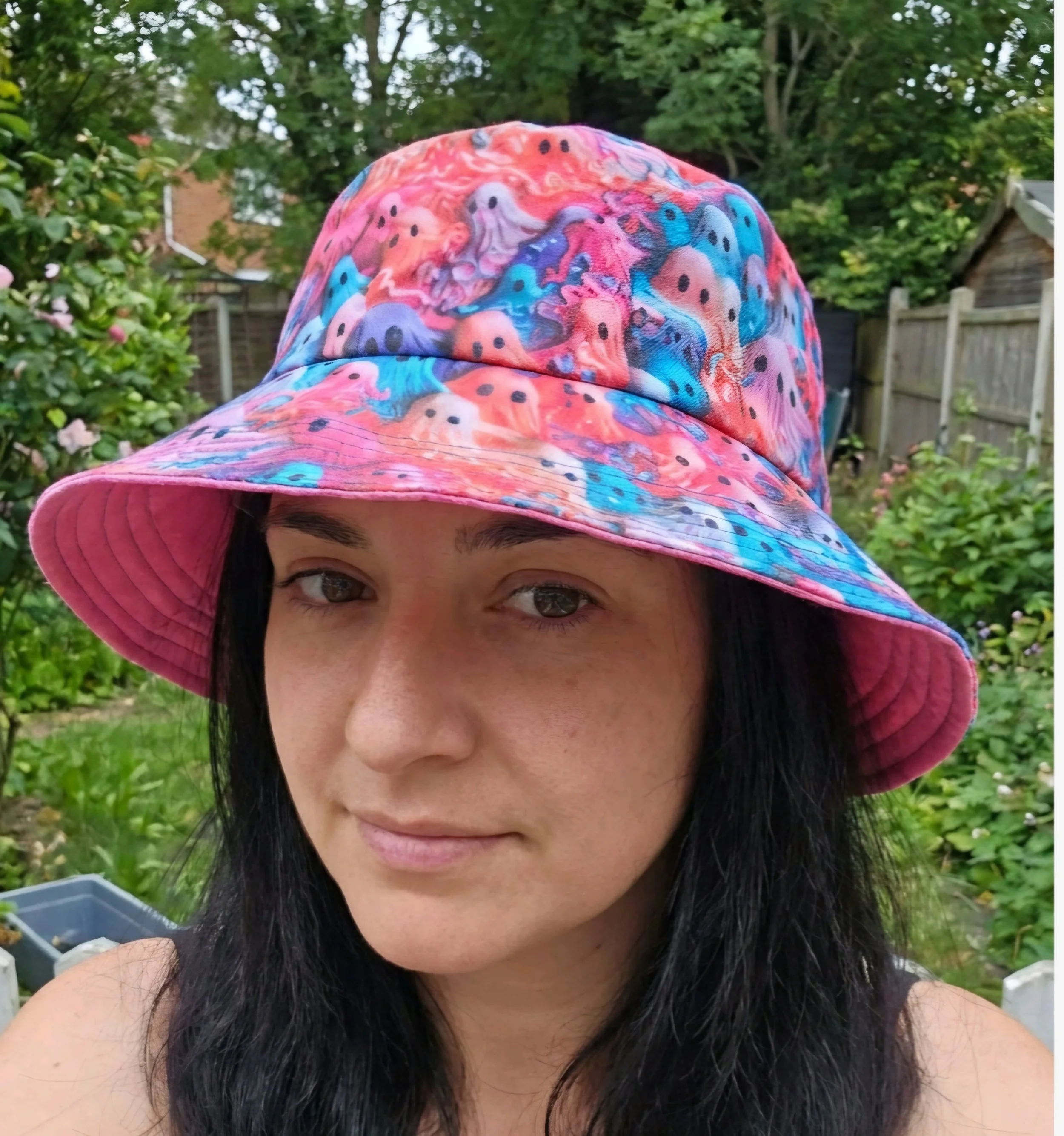 festival  summer   reversible bucket hat   inclusive hat pink ghosties
