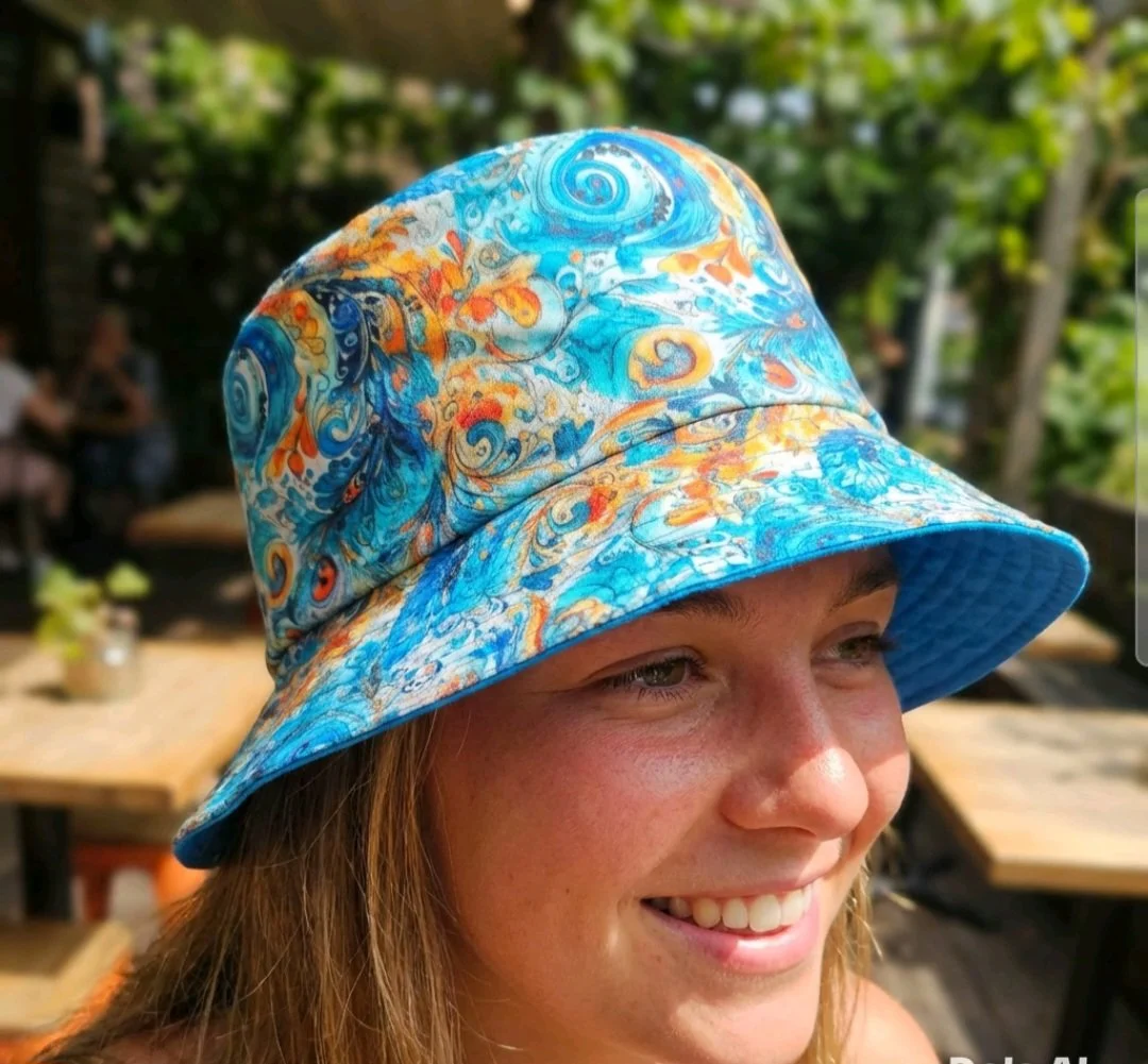 festival  summer   reversible bucket hat   inclusive hat  sea swirl