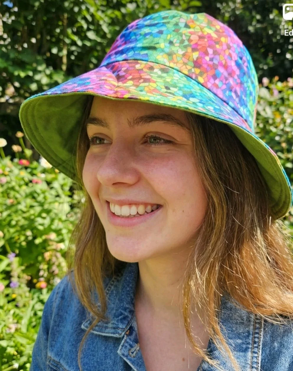 festival  summer   reversible bucket hat   inclusive fun rainbow mosaic