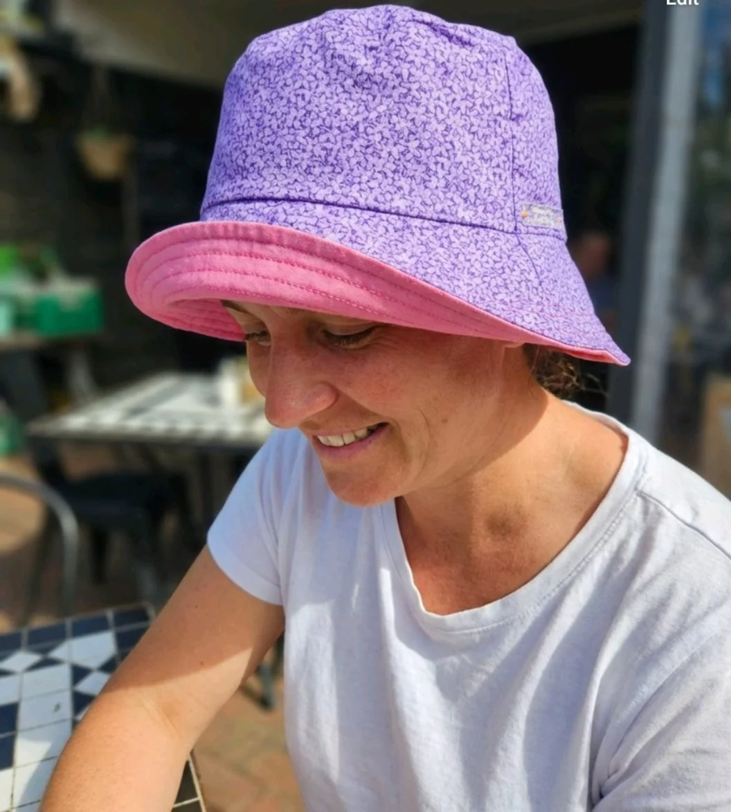 festival  summer   reversible bucket hat   inclusive fun purple ditsy floral