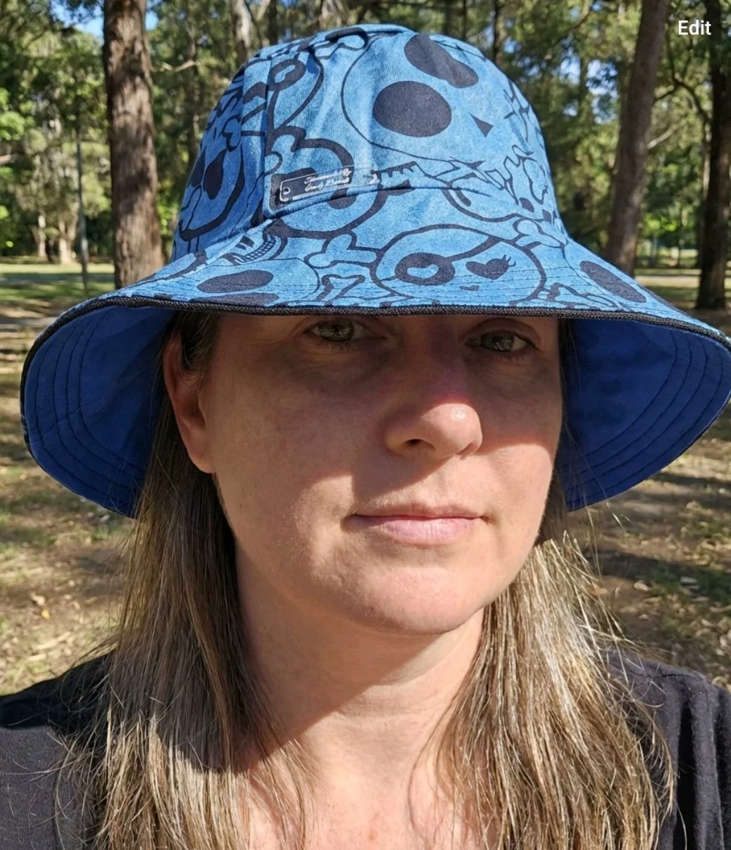 festival  summer   reversible bucket hat   inclusive fun  hat blue skulls