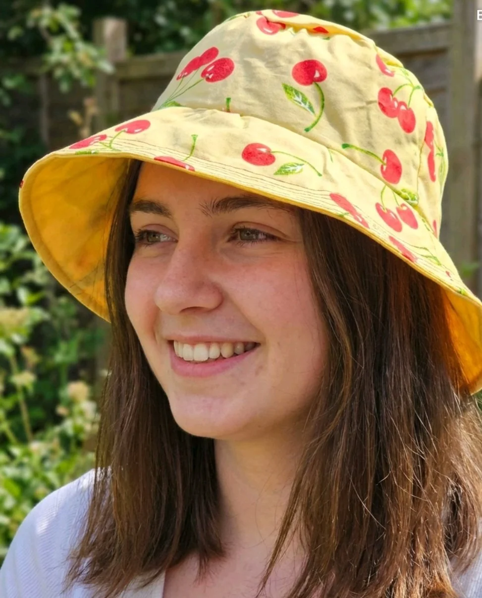 festival  summer   reversible bucket hat   inclusive fun    hat yellow cherry