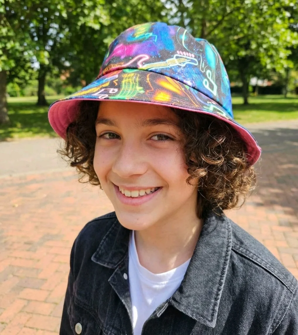 festival  summer   reversible bucket hat   inclusive fun neon guitar