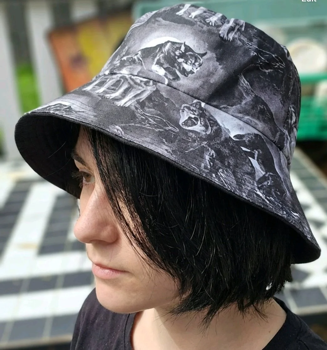 festival  summer   reversible bucket hat   inclusive fun black wolf