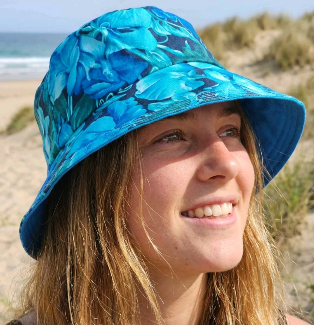 festival  summer   reversible bucket hat   inclusive fun  hat turquoise blooms