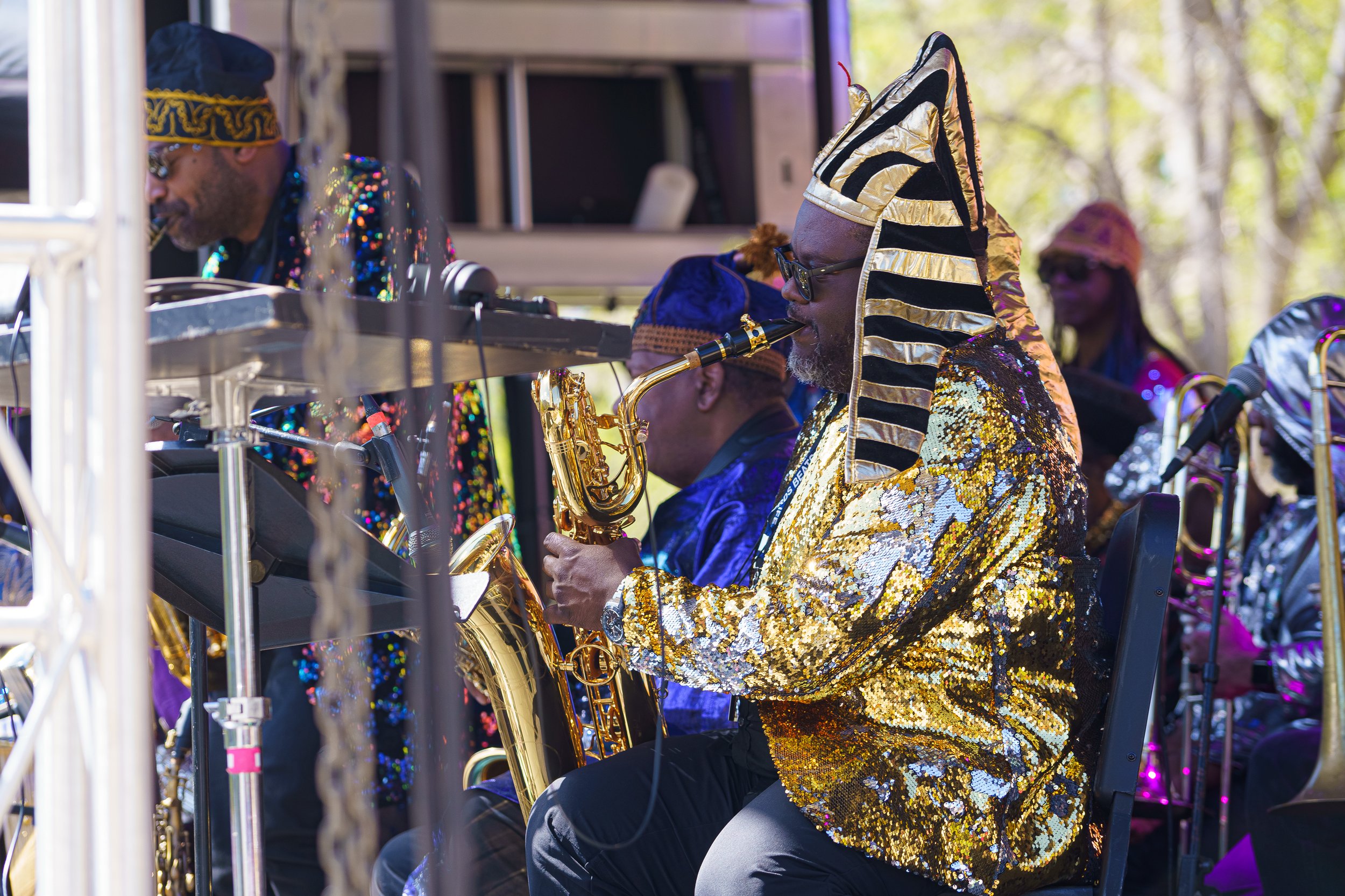  Sun Ra Arkestra performing on the Jazz &amp; Blossoms stage in Franklin Park at WBL Fest 2024. Photo/DowntownDC BID. 