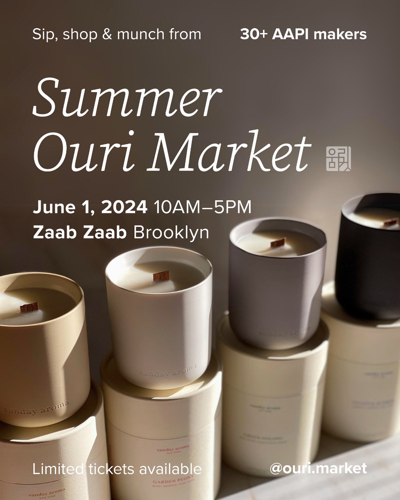 Hi friends! ☺️ I&rsquo;ll be tabling at Summer Ouri Market on June 1, 2024, just two weeks away!! 

🛍️ Come shop AAPI-made and designed jewelry, apparel, home goods, body care, flowers, art &amp; of course, Sunday Aroma candles and diffusers 🫶🏻

?