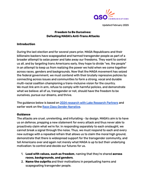 Freedom to Be Ourselves: Defeating MAGA’s Anti-Trans Attacks (ASO Communications)