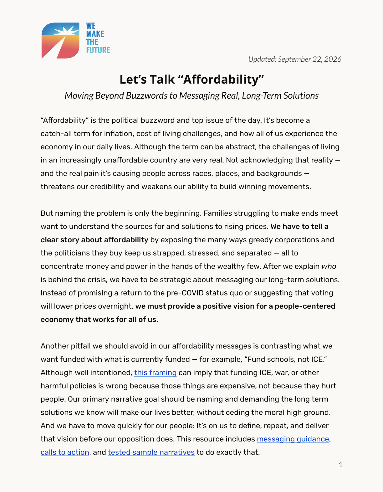 Messaging Guide: Let's Talk Affordability