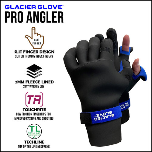 Glacier Gloves Pro Angler 821BK Neoprene Spilt Finger Gloves — Shop The  Surfcaster