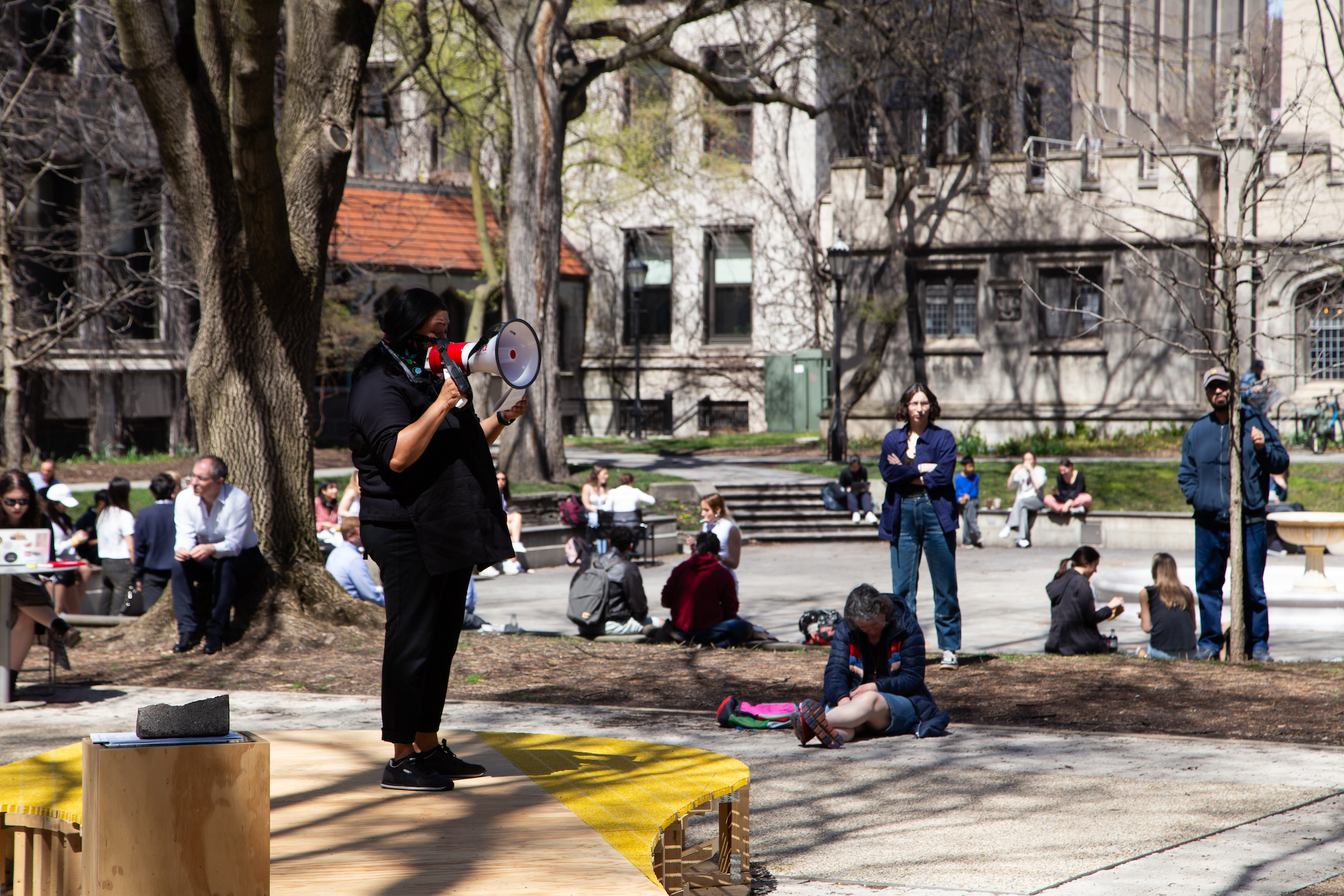  Anna Tsouhlarakis performs " VOX CLAMANTIS IN CHICAGO " as part of&nbsp; Jessica Stockholder: For Events  in Hutchinson Courtyard at the University of Chicago on&nbsp;Monday, April 8, 2024. Photo by Natalia Granquist.&nbsp; 