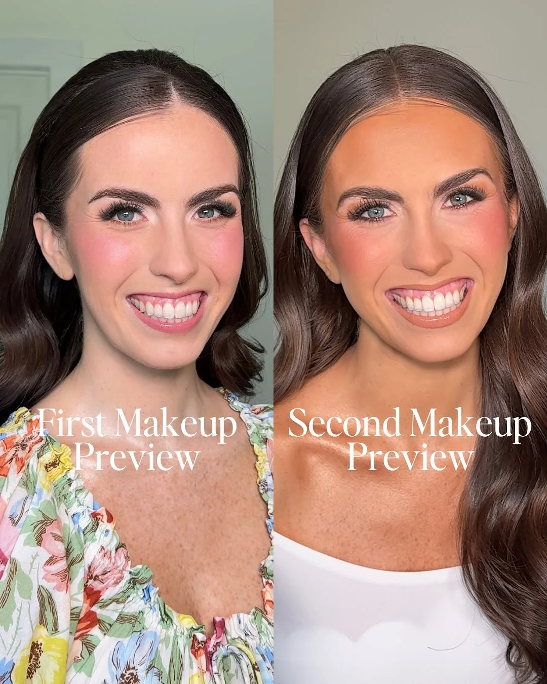 Caitlin&rsquo;s first makeup preview versus second makeup preview versus wedding day makeup - this is a GOOD one, so scroll through and read below! 💍

Caitlin actually did two previews with me before her wedding day:

- With the first preview &rarr;
